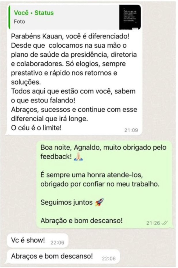 Feedback de cliente empresarial no WhatsApp